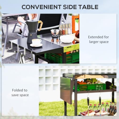 Outsunny Outdoor Grill Cart with Stainless Steel Tabletop, Wheels, Storage