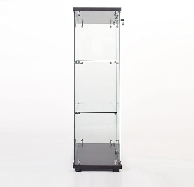 Yoluckea 3 Shelves Glass Display Cabinet with 2 Doors, Floor Standing Clear Glass Curio Cabinet Collection Display Case for Living Room Bedroom 49.49” x 31.77”x 14.37” Black