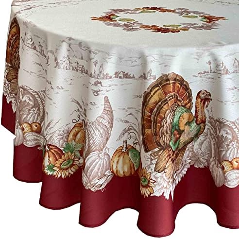Newbridge Thanksgiving Country Turkey Tablecloth 60 x 84 Inch Oval