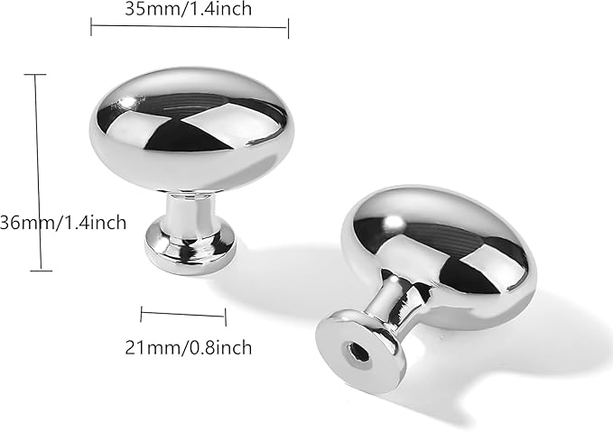 khtumeware 6 Pack 1-3/8 inch(35mm) Vibrant Polished Chrome Cabinet Knobs Dresser Knobs Oval Drawer Knobs Kitchen Cabinet Hardware Egg Knobs for Dresser Drawers