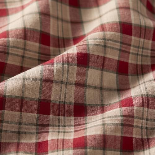 Solino Home 100% Pure Linen Table Runner Plaid, Almond Plaid 14 x 132 in