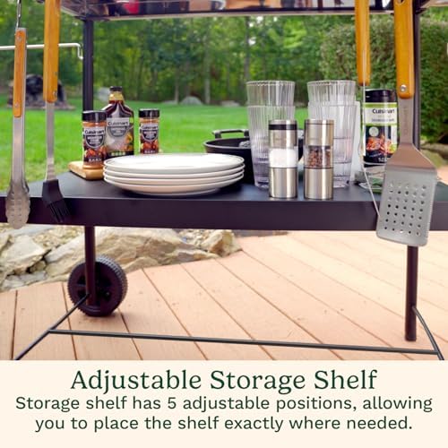 Cuisinart Outdoor BBQ Prep Cart, Stainless Steel Portable Grill Table with Wheels, Grill Cart with Adjustable Storage Shelf, Tool Hooks, Trash Bag & Paper Towel Holder