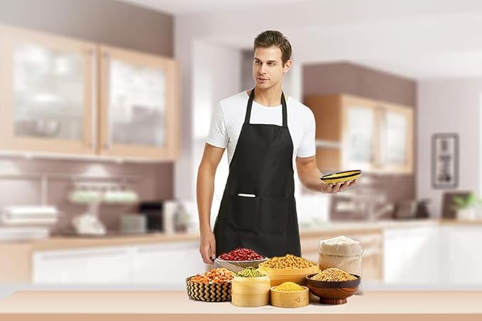 DUSKCOVE 8 Pack Bib Aprons Bulk - Unisex White Commercial Apron with 2 Pockets for Kitchen Crafting BBQ Drawing Cooking