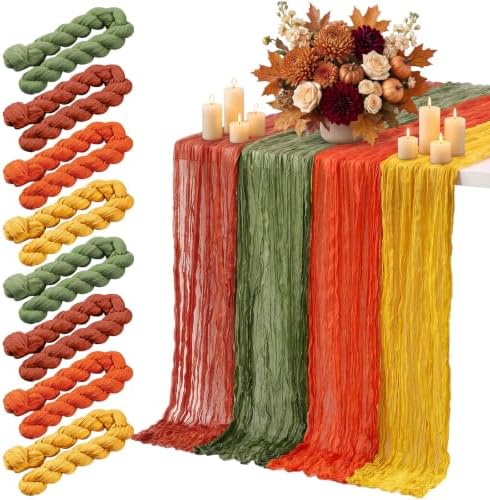 8 Pcs Fall Terracotta Cheesecloth Table Runner 118"