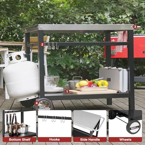 Royal Gourmet Outdoor Grill Cart, 33.5" x 19.7",2-Shelf Table with Wheels