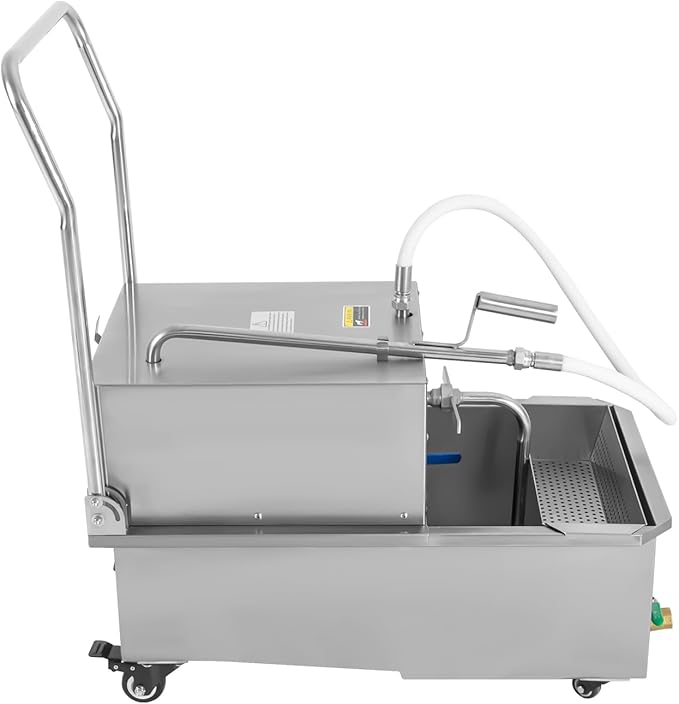 55 L /14.5 Gal Commercial Mobile Fryer Filter Machine/Oil Filter Truck, 550W Fryer Filter Frying Oil Filtering System for Restaurant - Gravity Sedimentation (US Stock)