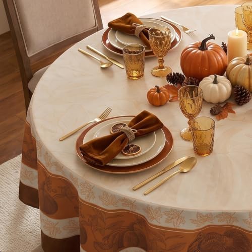 Romanstile Fall Thanksgiving Round Tablecloth 90 Inch, Orange