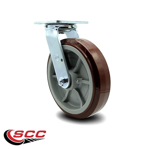 Service Caster Brand Replacement Caster for Uline Caster H-4943S - Swivel Top Plate Caster with 8 Inch Polyurethane Wheel - Heavy Duty Replacement Caster - Fits Platform, U-Boat and Trucks H-4148
