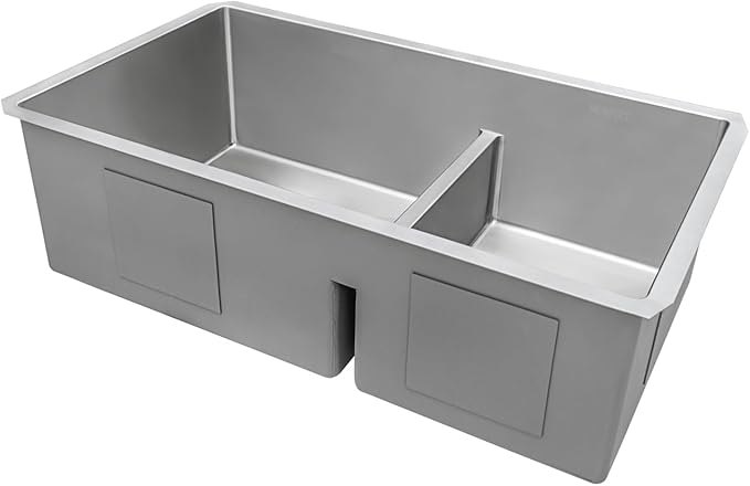 Ruvati 30-inch Low-Divide Rounded Corners Undermount Kitchen Sink - 60/40 Double Bowl Kitchen Sinks - 16 Gauge Stainless Steel Kitchen sink with Brushed Finish hides scratches - RVH7357