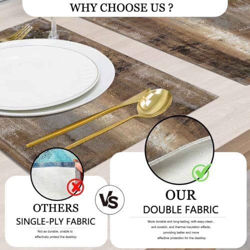 Mcalk Dark Brown Table Runner and Placemats Set of 6 Pieces, Brown Placemat, Cloth Place Mats Indoor for Kitchen, Washable Abstract Placemats Linen Material for Dining Table