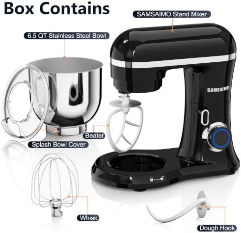 Stand Mixer, 6.5QT Tilt-Head Electric Kitchen Mixer 660W, 10-Speed Household food mixer with 304 Stainless Steel Bowl, Bread Cake Mixer include Dishwasher Safe Dough Hook, Beater and Whisk