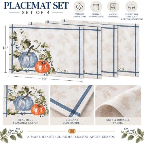 Newbridge Thanksgiving Blue Pumpkin Vine Tablecloth 60 x 144 Inch Rectangle