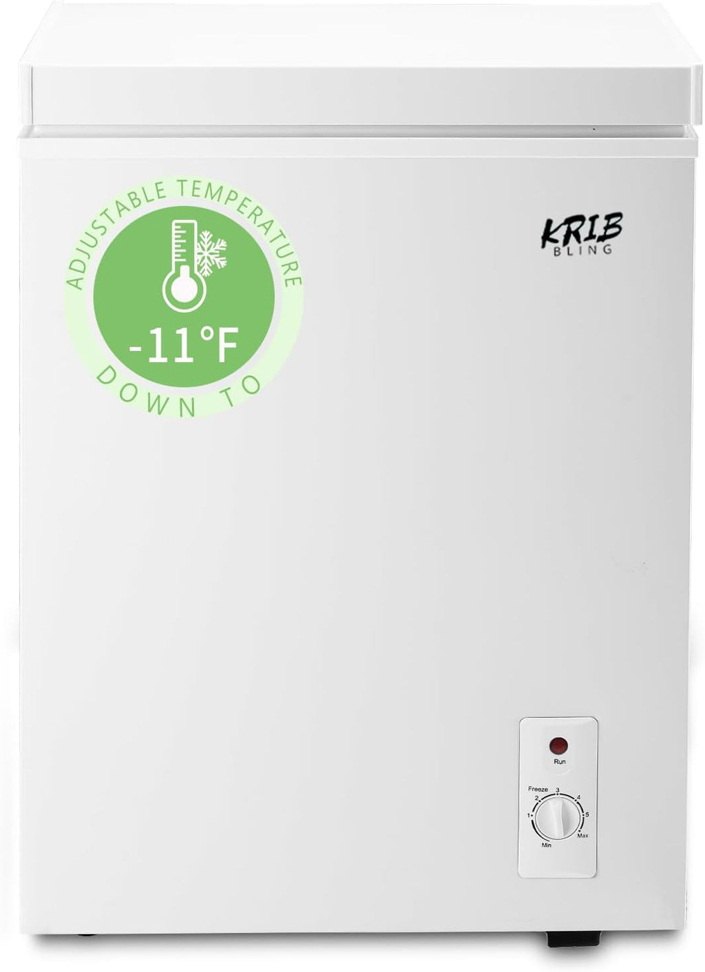 3.5 Cu.Ft Compact Chest Freezer with Removable Basket, Krib Bling Top Door Open Freestanding Deep Freezer with 7 Gears Temperature Adjustment, Ideal for Home, Kitchen & Office, White