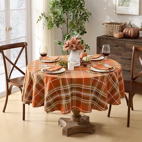 Newbridge Thanksgiving Culloden Plaid 70 Inch Round 100% Cotton Tablecloth