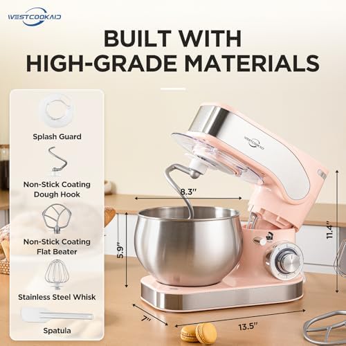 Electric Stand Mixer 5.3QT 6+P Tilt-Head Speed Pink