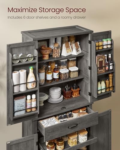 VASAGLE Pantry Cabinet, Freestanding Tall Cupboard with a Drawer