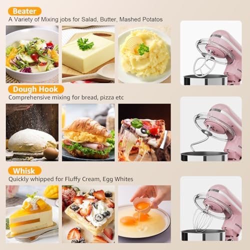 Stand Mixer, 6.5QT Tilt-Head Electric Kitchen Mixer 660W, 10-Speed Household food mixer with 304 Stainless Steel Bowl, Bread Cake Mixer include Dishwasher Safe Dough Hook, Beater and Whisk