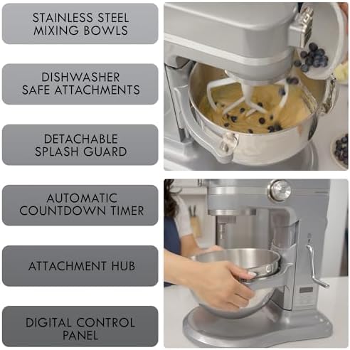 Kenmore Elite Bowl-Lift Stand Mixer – Professional Electric Batidora de Pie for Baking Heavy Duty Countertop Kitchen Appliance with 5 & 6 Qt Stainless Steel Bowls Flat Beater Whisk Dough Hook