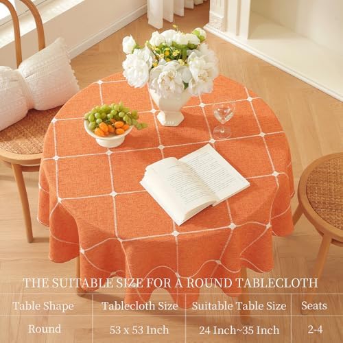 Zobesta Linen Burnt Orange Round Tablecloth 53 inch Circle Fall Table Cloth