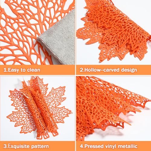 Ziliny 12 Pack Thanksgiving Maple Leaf Placemats, Fall Placemat, Orange Red