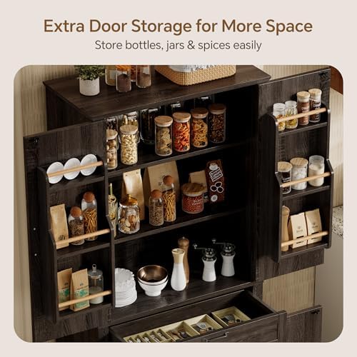Ball & Cast 71 Inch Farmhouse Kitchen Pantry Cabinet, Brown