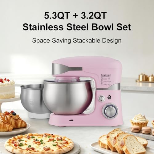 6-Speed 5.3QT+3.2QT Two-Bowl Stand Mixer, SAKURA PINK