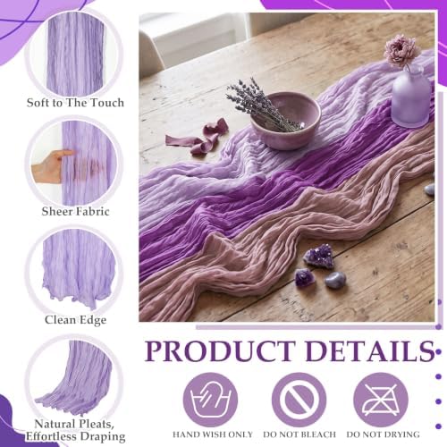 6 Pcs Lavender Dusty Purple Cheesecloth Table Runner 118"