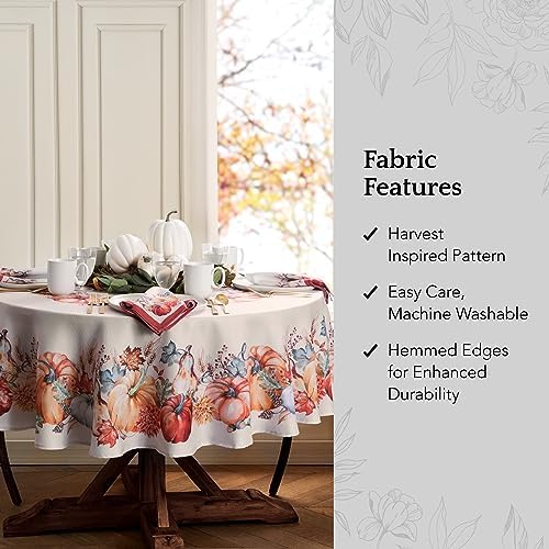 Botanical Harvest Pumpkin Engineered Tablecloth, Multicolor - 70" W x 70" L Round