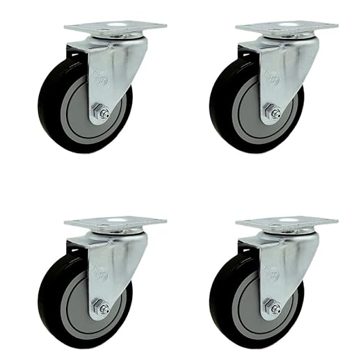 Service Caster Brand Replacement Set for Uline Casters - Swivel Top Plate Casters with 4 Inch Black Polyurethane Wheels - Includes 4 Swivel Casters - Fits Vinyl Basket Truck 24 Bushel