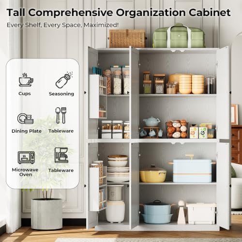 IRONCK Kitchen Pantry Storage Cabinet, 47.2" W x 69" H, 6 Doors, White