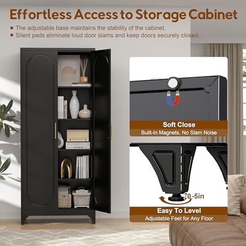 UNICOLY 75" Tall Pantry Storage Cabinet with Doors and 4 Adjustable Shelves