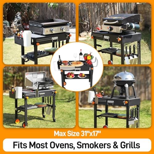 with Protective Cover, Heavy Duty Folding Grill Cart with Wheels