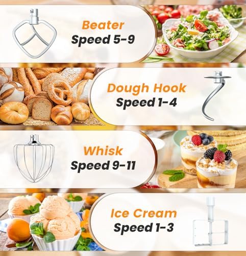 Stand Mixer 6QT Kitchen Mixer with LED Smart Touchscreen,11‑Speed Tilt‑Head Mixer w/Timer,4 Presets,Stainless Bowl,Dough Hook,Whisk,Beater & Ice Cream Maker Attachment (Green,6Qt)