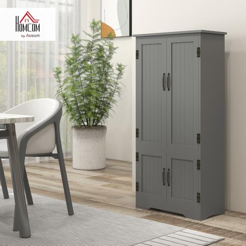 HOMCOM 48.5" Kitchen Pantry Cabinet, Kitchen Pantry Storage Cabinet, Gray