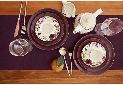 Solino Home 100% Pure Linen Table Runner Burgundy Long, Athena 14 x 108 in