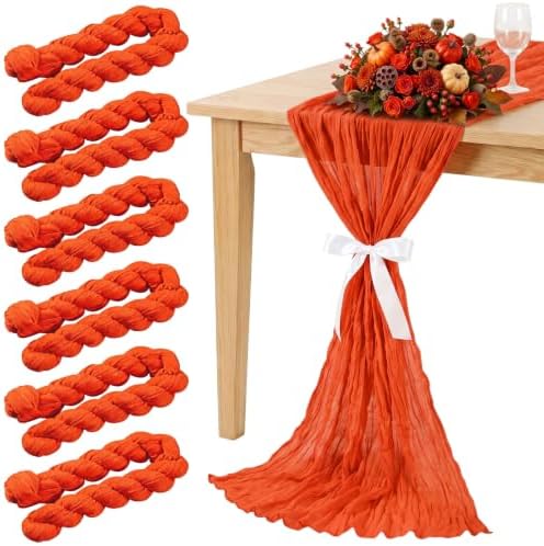 6 Pcs Fall Orange Party Decorations Cheesecloth Table Runner 118"