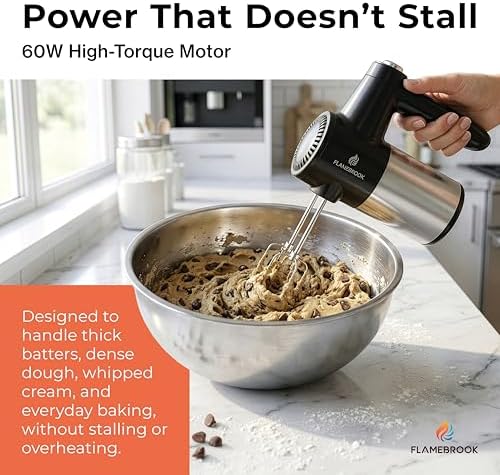 Cordless Hand Mixer | Rechargeable 7-Speed Electric, Black