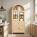GDFStudio 71'' Arched Kitchen Pantry Cabinet, Wooden Pantry Cabinets for Kitchen Storage, Kitchen Storage Furniture with Adjustable Shelves, Multi-Functional Bookcase for Living Room, Oak