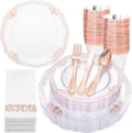 Ciaell 175 Piece Rose Gold Plastic Plates for Weddings Parties