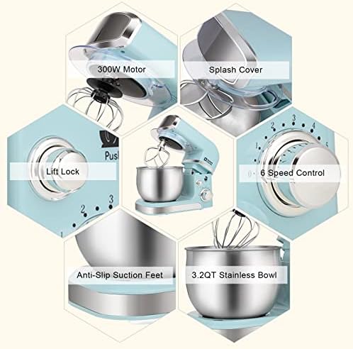 Kitchen in the box Stand Mixer,3.2Qt Small Electric Food Mixer,6 Speeds Portable Lightweight Kitchen Mixer for Daily Use with Egg Whisk,Dough Hook,Flat Beater