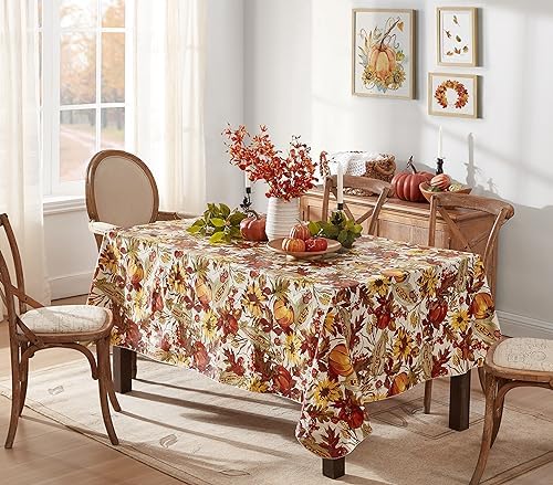 Newbridge Thanksgiving Fall Days Pumpkin 52x70” Rectangle Vinyl Tablecloth