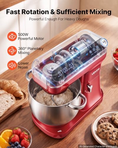 VEVOR 7.4 Qt Tilt Head Stand Mixer 500W Metal Electric Dough Mixer