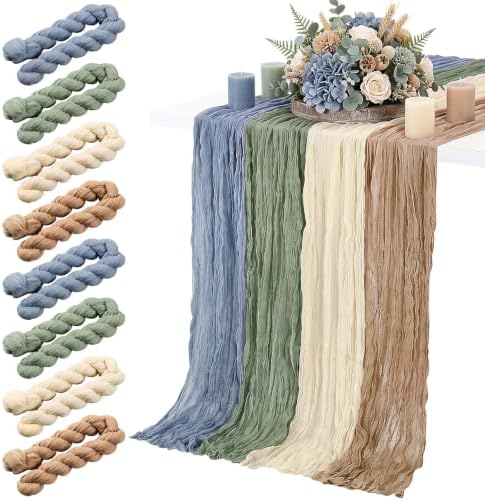8 Pcs Sage Green Dusty Blue Khaki Cheesecloth Table Runner 118"