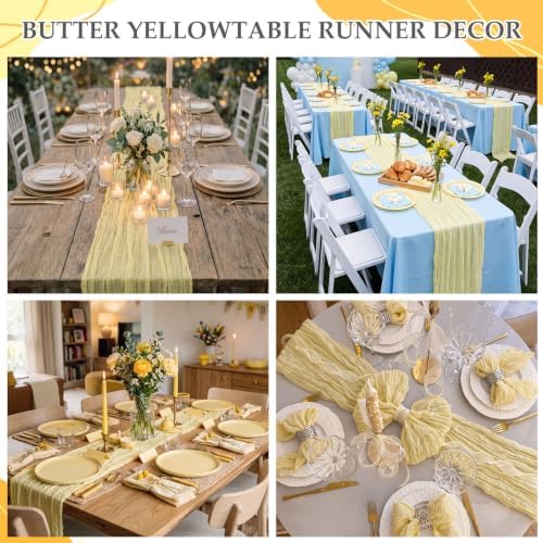 6 Pcs Butter Yellow Cheesecloth Table Runner 118" Cloth Runner
