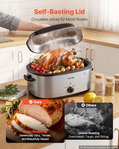 VEVOR Electric Roaster Oven, 22 Qt 1450W, Turkey Roasting Pan, Metal Lid