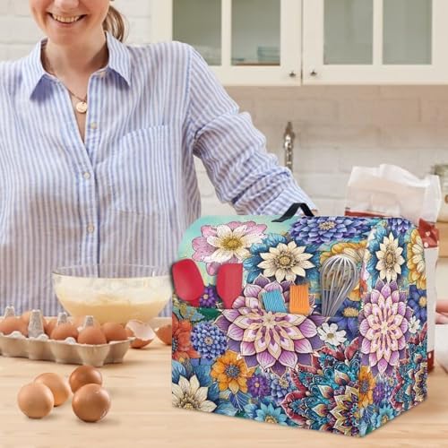 Boho Flower Stand Mixer Covers Compatible with 4.5-5 Quarts Kitchen Aid Stand Mixer Dust Protector Cover Organizers with Handle Pocket Kitchen Decoration