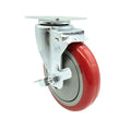 Service Caster Brand Replacement Caster for Uline Caster H-5540SWB - Swivel Top Plate Caster with 5 Inch Red Polyurethane Wheel and Top Lock Brake - Fits Carts, Dollies and Poly Box Trucks H-3840
