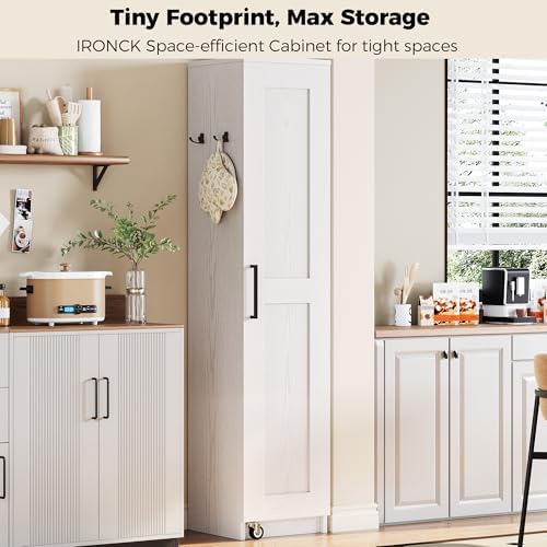 IRONCK Narrow Kitchen Pantry Cabinet, 72" H,Slim for Small Place, White