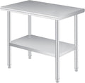  Stainless Steel Prep Table, 24 x 48 Inches Heavy Duty Commercial , with Rounded-Corner, Adjustable Undershelf and 4 Caster Wheels, Heavy Duty Work Table with Adjustable Under Shelf for Outdoor, Res