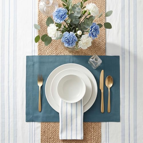 Solino Home 100% Linen Placemats Peacock Blue, Fete 14 x 19 in, Set of 4